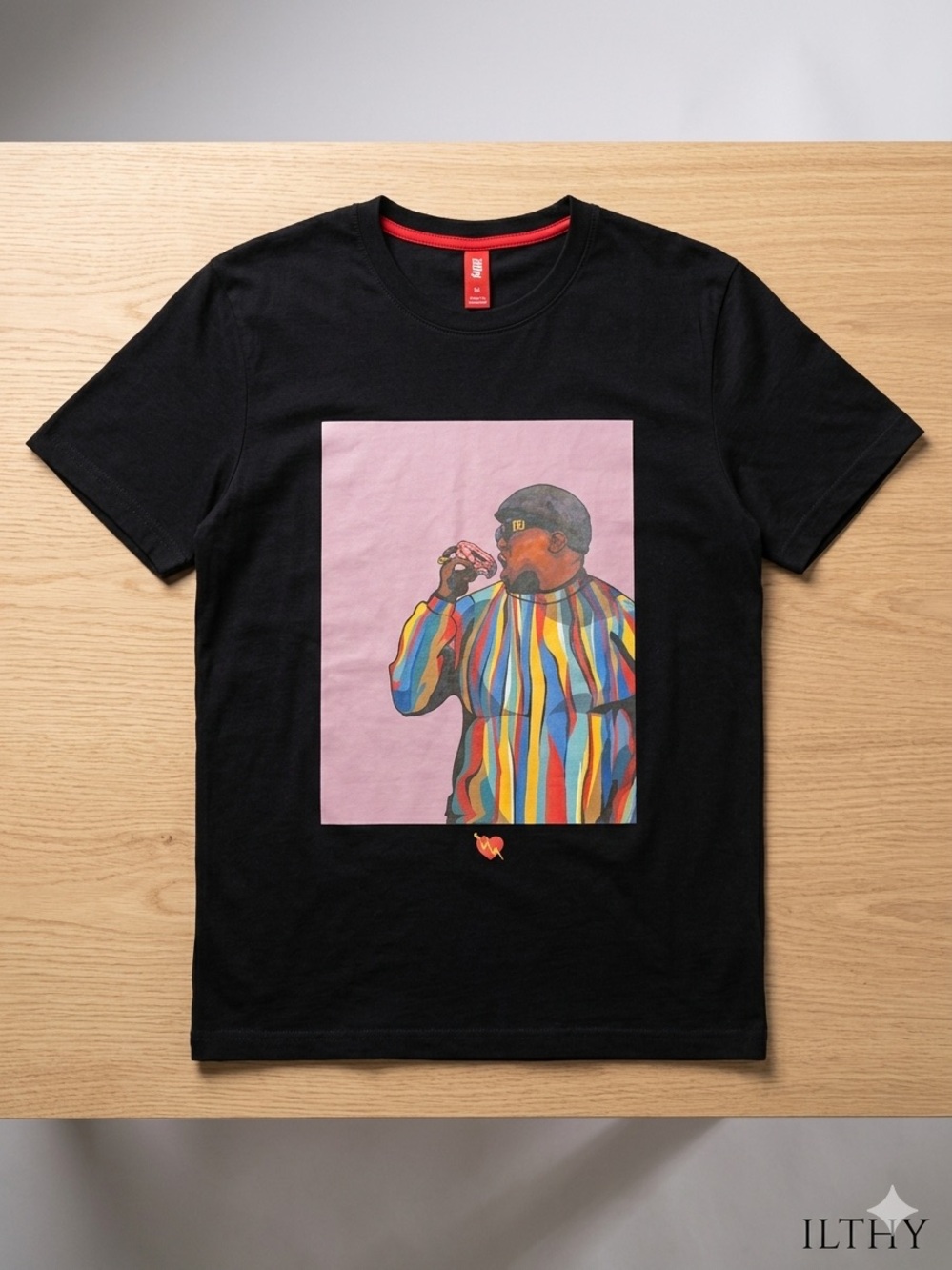 Men's Black Short-Sleeve Graphic Tee with Multicolor Portrait Artwork